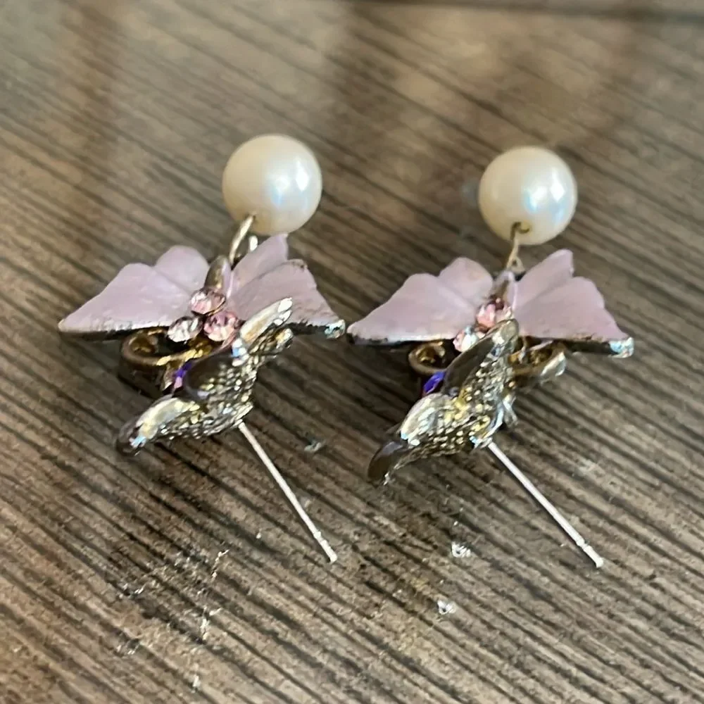 Vintage Pastel Floral and Butterfly Earrings, Dangle